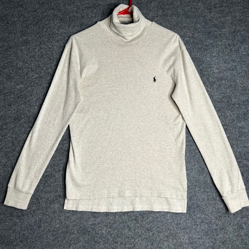 Polo Ralph Lauren Mens Oatmeal Heather Cotton Turtleneck Long Sleeve Shirt Med